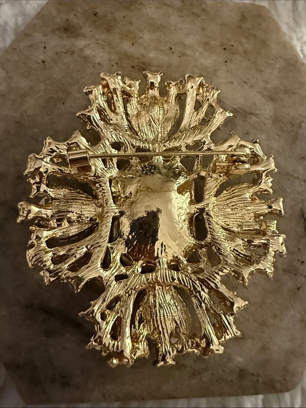 Clear Crystal Statement Brooch - Gold Setting